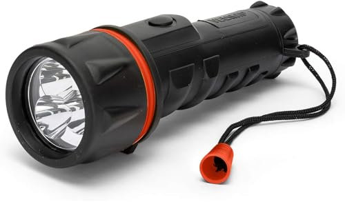 Velamp Torcia LED impermeabile - Impugnatura antiscivolo e laccetto – Alta potenza e resistenza - Per uso esterno ed emergenze - 2 batterie tipo D