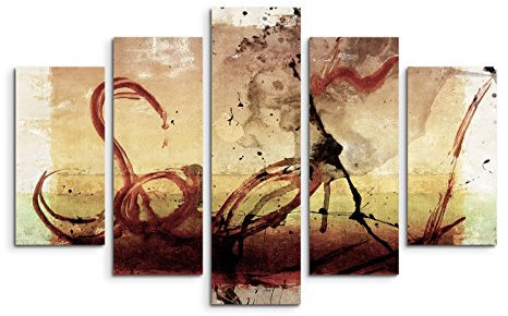 5 teiliges Wandbild auf Leinwand (Gesamt: H: 100cm B: 160cm) Keilrahmenbild Canvas Fotodruck Leinwandbild Leinwanddruck Kunstdruck Wandbild grau beige braun grün