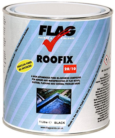 Roofix 20/10 Multi-surface | Roof & Gutter Repair | Instant waterproofing solution for flat roofs and guttering | Black, White or Grey (BLACK) | 1 Litres