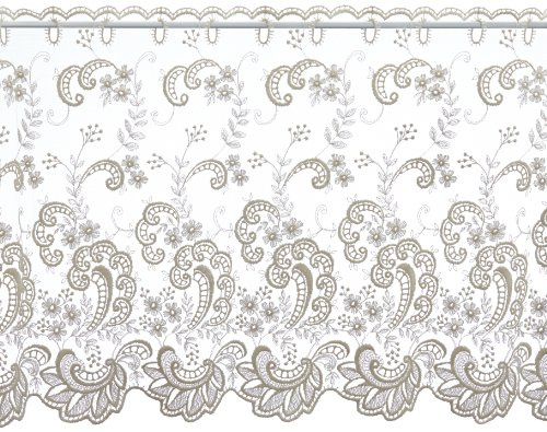Plauener Spitze by Modespitze, Store Bistro Gardine Tüllgardine Florentiner mit Stangendurchzug, hochwertige Stickerei, Höhe 57 cm, Breite 148 cm, Creme