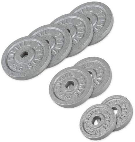 GORILLA SPORTS® viktskivor - set/enkel, 0,5 kg, 1,25 kg, 2 kg, 2,5 kg, 5 kg, 10 kg, 15 kg, 20 kg, 25 kg, 30 kg vikter, 30/31 mm, gjutjärn, silver/svart - viktskivor, stötfångarplattor