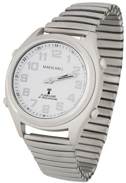 Marschall Deutsch sprechende Herren und Damen Armbanduhr I 1135V I Funkarmbanduhr I Für Blinde, Senioren und Sehbehinderte I Datum- und Zeitansage I Extra große Zeiger