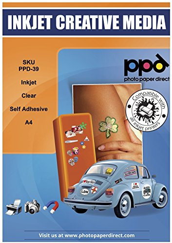 PPD 10xA4 Inkjet Etikettenfolie, Transparent, Selbstklebend für alle Tintenstrahldrucker PPD-39-10