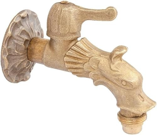 derClou24 Wasserhahn Nostalgie-Auslaufventil mit Drachenkopf-Motiv Messing-blank Anschluss 1/2 Zoll und Hebel-Griff, grün