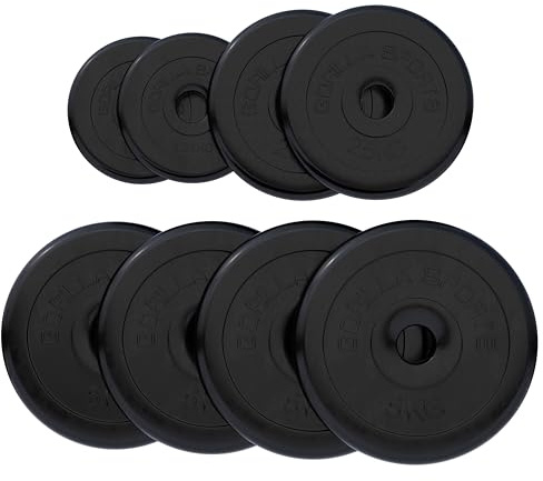 Gorilla Sports® Dischi Pesi - 1,25kg, 2kg, 2,5kg, 5kg, 10kg, 15kg, 20kg, 25kg, 27,5kg, 30kg, Singolo/Set, 30 mm, Ghisa, Rivestiti in Gomma - Pesi Palestra, Disco Peso, per Bilanciere e Manubri