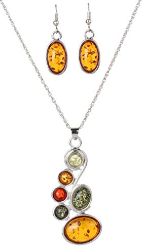 YAZILIND Frauen orange künstliche Bernstein-Ohrring-Anhänger-Halskette Kleid Schmuck-Set