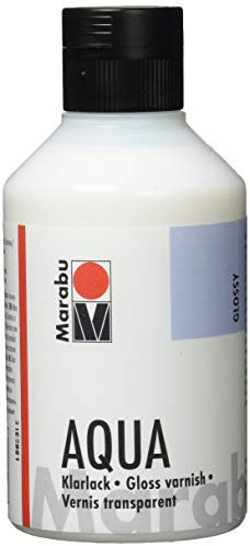 Marabu 11350013000 - Farbloser aqua Klarlack, transparent 250 ml Flasche, hochglänzender Acryl - Lack auf Wasserbasis, für Hobby und Freizeit, zum Lackieren vieler Bastelarbeiten und Materialien