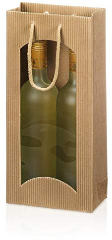 Tragetüte Welle Natur mit Fenster für zwei Flaschen; Maße: 170 x 85 x 360 mm; VE: 20 Stk.