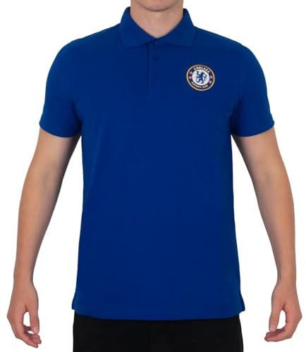 Chelsea FC Herren Polo-Shirt mit originalem Fußball-Wappen - Geschenkartikel - Königsblau - L