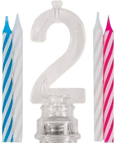 Unique- Portavelas de cumpleaños intermitente número 2 con 4 velas (37532)