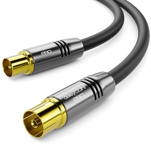 deleyCON 20m 4K TV Antennenkabel Koaxialkabel Full HD IEC - Schwarz | TV-Kabel HDTV, IEC-Stecker zu IEC-Buchse, Metallstecker, analog digital