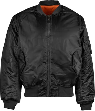Mil-Tec US Fliegerjacke Typ MA1® PES • Klassische Bomberjacke im US Air Force Stil • Wendbare Pilotenjacke • Übergangsjacke Herren aus Polyester • Windfeste Outdoorjacke • Schwarz, L