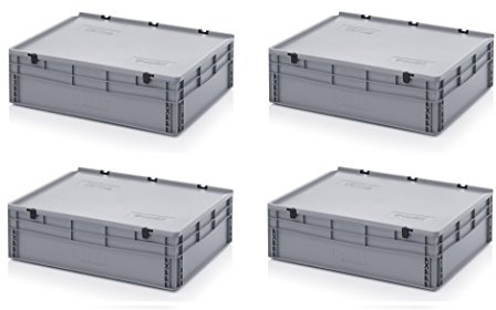 Auer Packaging 4x Eurobehälter 80 x 60 x 23,5 mit Scharnierdeckel inkl. gratis Zollstock 4er Set