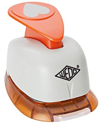 Wedo 168101 Motivlocher klein Herz (mit praktischem Auffangbehälter, Ausstanzung 1,6 x 1,3 cm) grau / orange