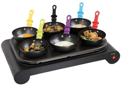 LIVOO DOM200 Set 3 en 1 Mini Woks, Crêpière et Grill | Wok Party, Crepes Party, Grill | Idéal pour 6 Personnes | 1000 watts, Noir