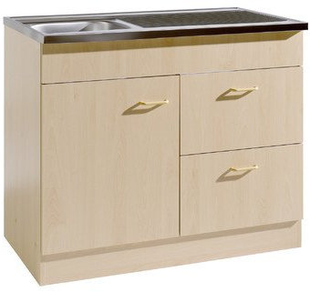 Spülenschrank Start mit 1 Tür, 2 Auszügen und 1 Auflagebecken Größe: 100cm W x 50cm T, Farbe: Buche