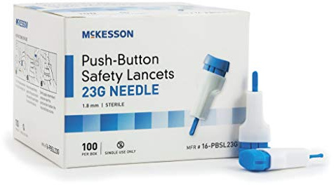 McKesson Lancet, Push-Button Safety, Blue, Depth Settings - 1.8 Mm Depth, 100per Box, 12 Oz 23 G