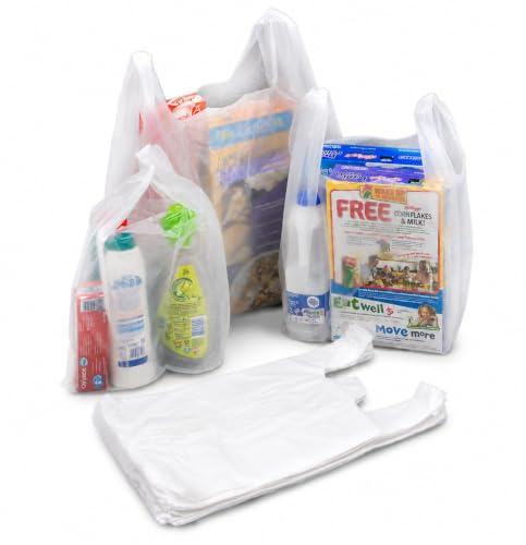 bag it Plastics Plastic Carrier Bags Vest Style with Handles | White, Medium Duty, Carrier Bags for Shopping, Retail, Grocery & Takeaway, 100% Recyclable,