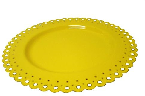 0 www.working-house.com (Menaje / Bajoplatos) BAJOPLATO BAJO Plato Bandeja PRESENTACION Metal Redondo Calado Amarillo