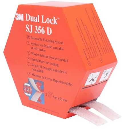 3M VHB SJ 356D Dual Lock Klettband zum Aufkleben Pilzkopf, Transluzent, 10 m x 25 mm | Transparent, Spendebox
