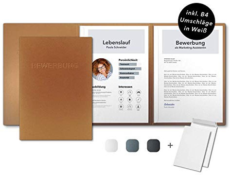 20 Stück 3-teilige Bewerbungsmappen Kupfer Metallic - inkl. 20 Versandumschläge in Weiß - Premium-Qualität mit hochwertiger Prägung BEWERBUNG - direkt vom Hersteller STRATAG