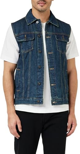 URBAN CLASSICS - Gilet Smanicato in Jeans Uomo, Giacca Denim Retro Vintage, Giacchetta Streetwear Colore denimblue Taglia L