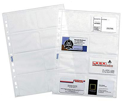 Favorit 100460081 Lot de 10 enveloppes perforées universelles pour cartes de visite, format intérieur 9,4 x 6,3 (x8) cm, finition lisse transparente, 8 poches avec ouverture supérieure, lot de 10