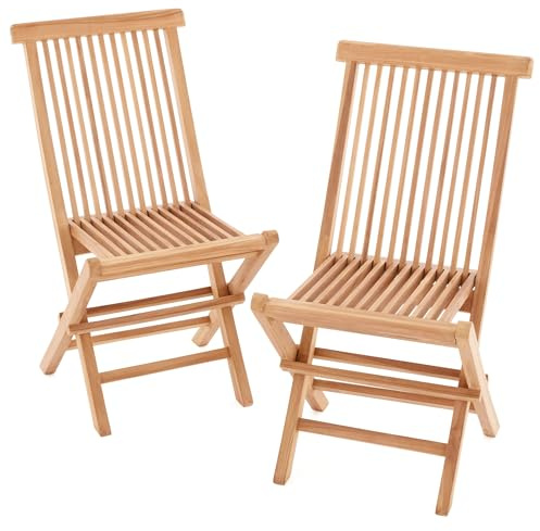 Divero 2er Set Klappstuhl Panama, Teakholz, unbehandelt – Natur-Braun | robust und wetterfest