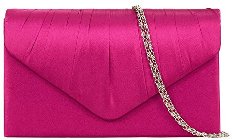 fi9® Bolso de mano de satén para mujer, para fiesta, graduación, novia, noche, fucsia