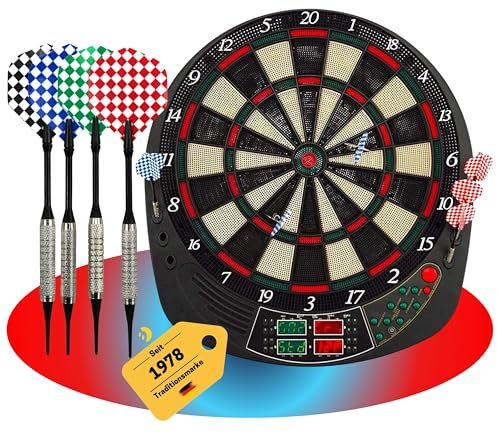 Best Sporting Dartscheibe elektronisch Coventry I Dartscheibe elektronisch mit LED-Anzeigen I E-Dartscheibe mit 12 Dartpfeilen & Ersatzspitzen I hochwertiger Dartautomat für 16 Spieler