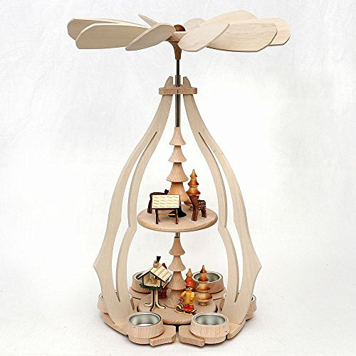 Wichtelstube-Kollektion XXL Weihnachtspyramide Vogelfütterung Pyramide Weihnachten aus Holz für Teelichter 24 x 24 x 45 cm Teelichtpyraminde aus feinsten Buchenholz