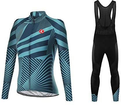 UGLY FROG Neue MTB Winter Fleece Thermisches Radtrikot Damen Set Fahrradbekleidung Fahrradtrikot Langarm und Radhose mit 20D Bib Sitzpolster