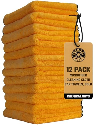 Chemical Guys Professional Grade Premium Microfiber Towels for Cars, Gold, 16 x 16, Ultra-Soft and Scratch-Free Car Detailing Cloths for Trucks, Motorcycles, and More - 12 Pack