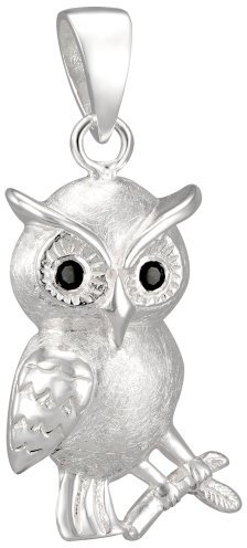 Vinani Anhänger Eule gebürstet glänzend Zirkonia Auge schwarz Sterling Silber 925 AZEU-EZ