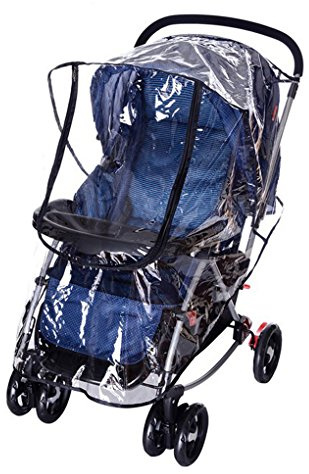 Universal Pushchair Pram Stroller Rain Cover - Transparent PVC Waterproof Wind Weather Shield With Zip Front Opening