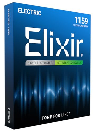 Elixir® Strings elgitarrsträngar för 7-strängad gitarr med OPTIWEB® coating, Medium (.011-.059)