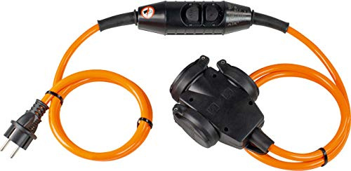 as - Schwabe alargador de Cables 2 x 1,5 m H07BQ-F 3G2,5-3 Tomas Schuko con Tapas - con PRCD-S Interruptor de protección Personal intermedio 30 mA - 230V / 16A / 3.500W - IP44, 45460