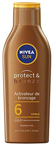 NIVEA SUN Lait solaire activateur de bronzage Protect & Bronze FPS 6 (1 x 200 ml), crème solaire au carotène, protection solaire UVA/UVB pour un hâle naturellement bronzé