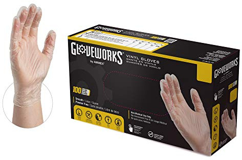 GLOVEPLUS AMMEX Industrial Clear Vinyl Gloves, Latex Free, Powder Free, Food Safe, Disposable, Non-Sterile