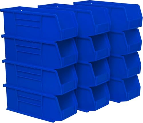 Akro-Mils 30224 AkroBins Plastic Storage Bins, Space-Saving Stackable Bins for Garage, Pantry, Craft Organization, 27.6 cm x 10.5 cm x 10.2 cm, Blue, 12-Pack