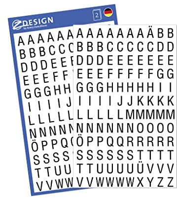 AVERY Zweckform 3720 Buchstaben Sticker 240 Aufkleber (glänzende Etiketten von A-Z, Schriftgröße 6,5 mm, wetterfeste Folie, selbstklebend, permanent, Alphabet zum Dekorieren, Gästebuch, Fotoalbum)