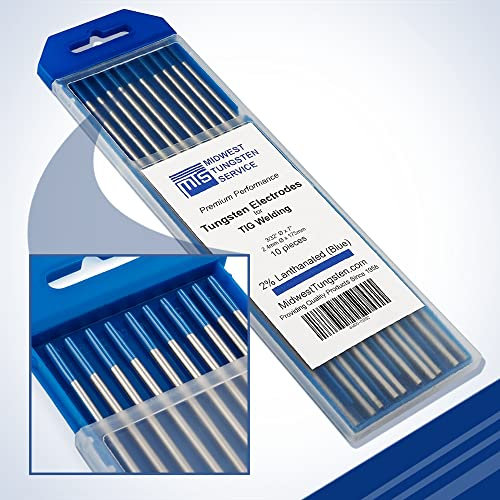 Elettrodi di tungsteno 2,4 mm x 175 mm per saldatura TIG 2% lanthanated (blu, WL20) confezione da 10