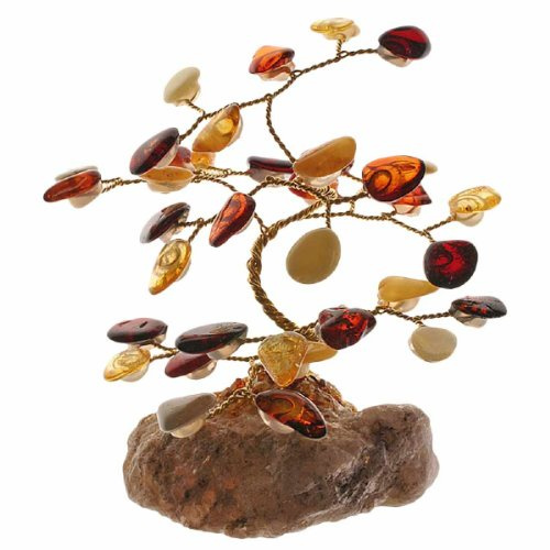 InCollections Damen- Deko Bernstein-Bäumchen mit 36 Bernsteinblättchen bunt 131698B003930