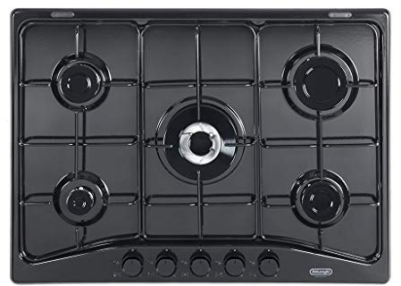 DeLonghi FFN 57 ASV - Placa de cocina con 5 fuegos a gas, rejillas esmaltadas, 70 cm, color negro FFN57ASV