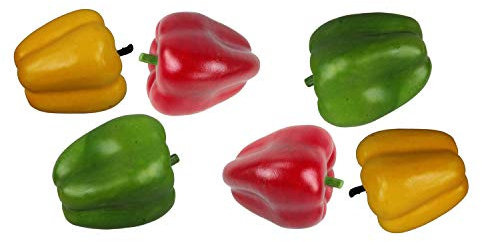 GMMH Deko Paprika 6 Stück, Rot, Gelb und Grün, Lebensechtes Plastikgemüse, Kunstgemüse, Kunstobst, Künstliches Obst und Gemüse Dekoration, Schaufenster Haushalt Küche, Party und Hotel