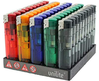 Briquet Electronique Gaz Rechargeable - Lot De 50 - Slim Multicouleur Transparent - FLAMECLUB