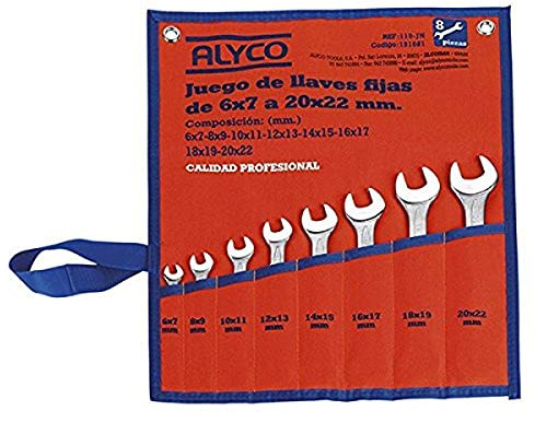 Alyco 190040 - Juego 8 llaves fijas 2 bocas en pulgadas DIN 3110 + bolsa de nylon