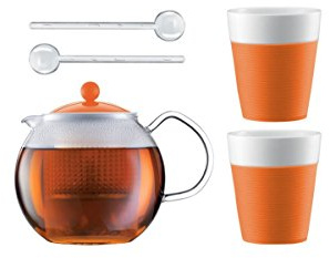 Bodum ASSAM SET Teebereiter mit 2 Gläser und Löffel Orange AK1830-XY-Y15-8