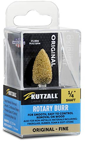 Kutzall Original Flame Rotary Burr, 1⁄4 Shaft, Fine - Woodworking Attachment for: Bosch, DeWalt, Milwaukee, Makita. Abrasive Tungsten Carbide, 1⁄2 (12.7mm) Head Dia. X 1 (25.4mm) Length, FL-12G