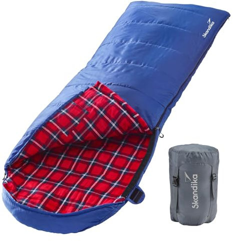 skandika Dundee Decken-Schlafsack, Luxus-Qualität, Baumwolle/Flanell Innenfutter, bis -20°C, 220x80 cm, koppelbar (Blau RV rechts)